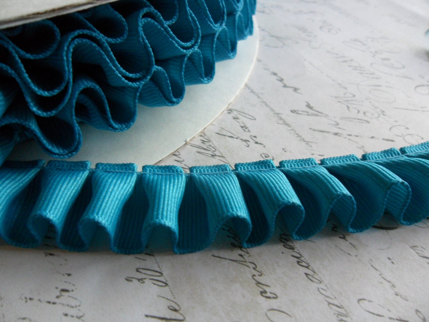Turquoise Grosgrain Box Pleat  Ruffle Trim 7/8 inch