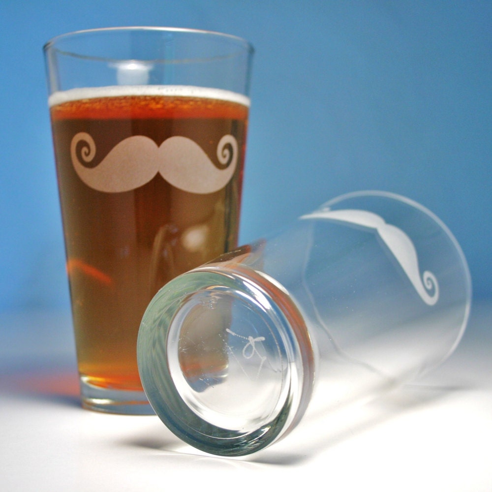 2 Mustache Pint Glasses - mustache wedding party favors