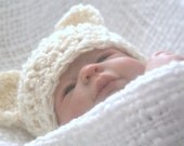 Animal Baby Hat,  Cream Teddy Bear Baby Hat, Newborn Beanie, Neutral, off-white