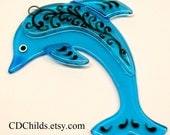 Fused Glass Dolphin Suncatcher Turquoise