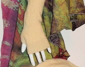 thick cable knit lambswool blend fingerless gloves in barely yellow