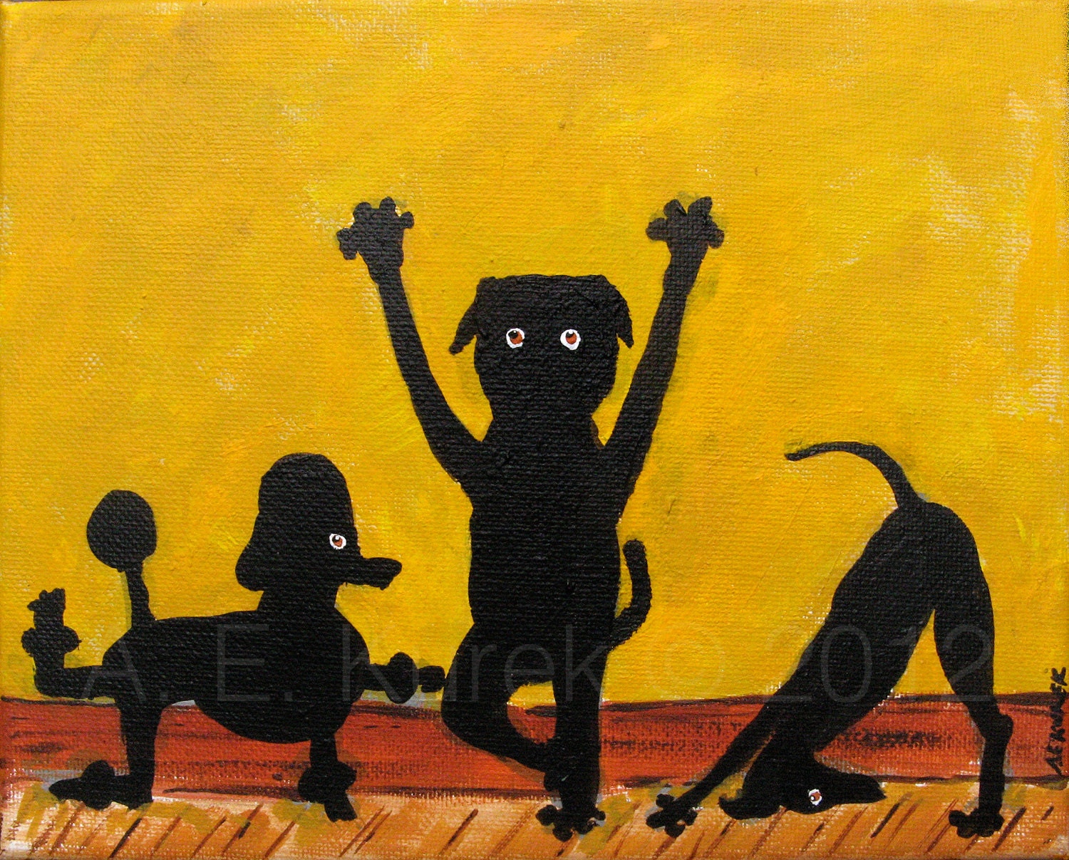 Original Dogs Doing Yoga Painting -  8x10 Painting on Canvas