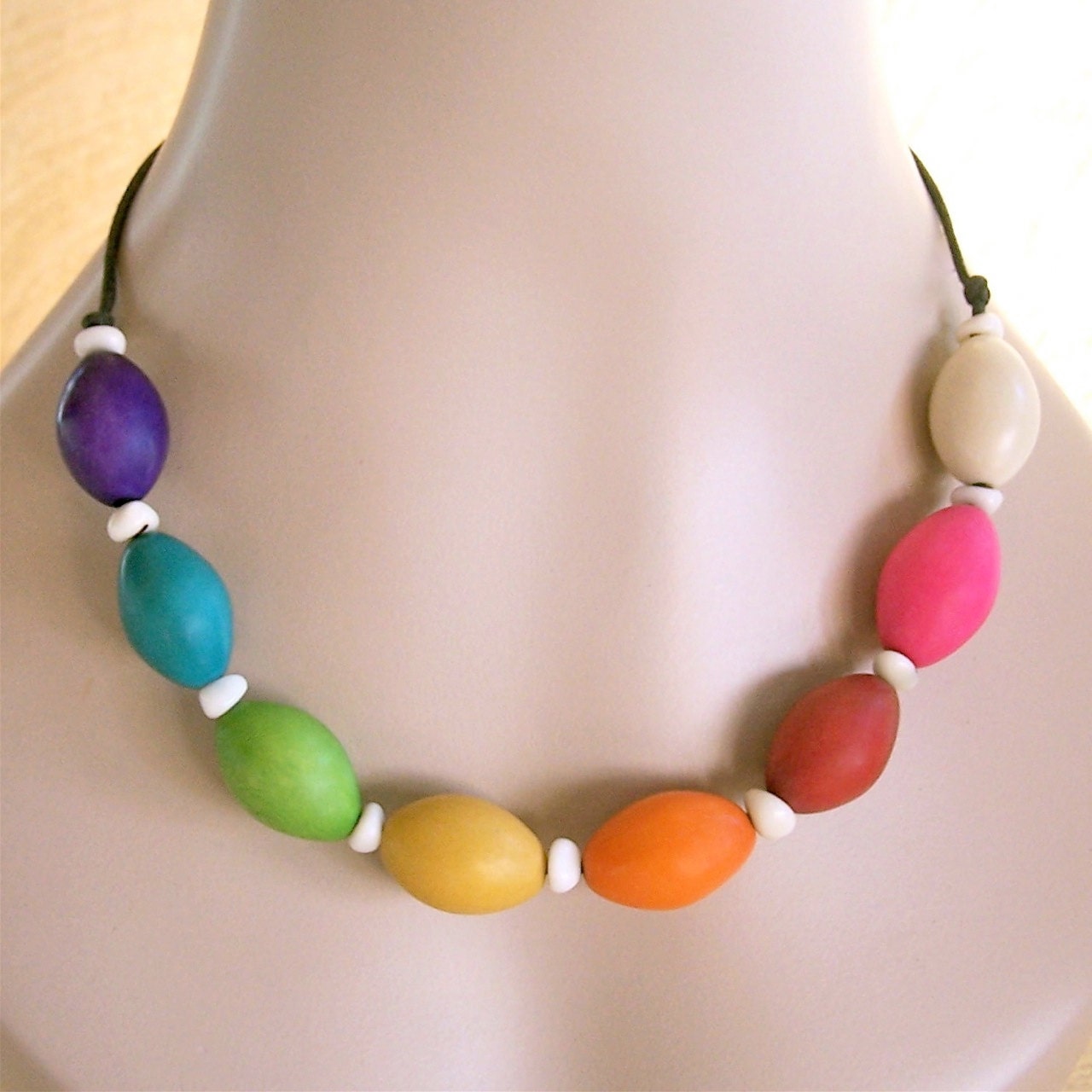 Bright Rainbow Tagua Necklace - Outrageous Olive - Adjustable
