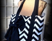 Handmade black and white Chevron tote bag