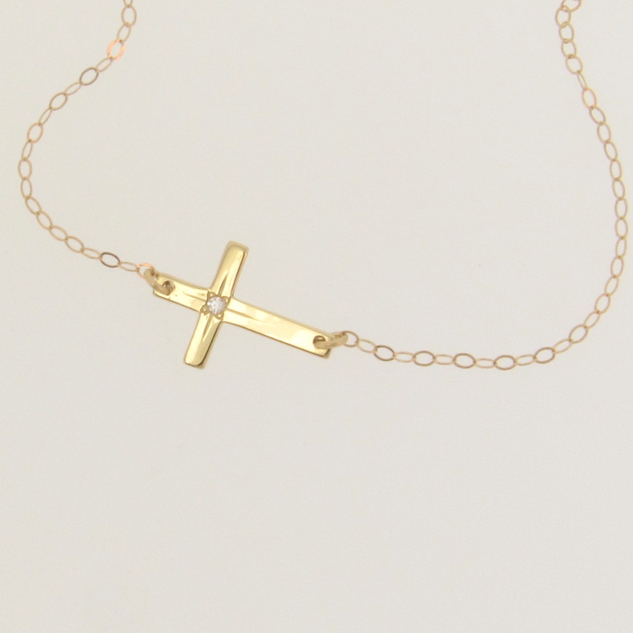 14k GOLD And Diamond Sideways Cross Necklace - Tiny Cross- As Seen On Taylor Jacobson and JLo