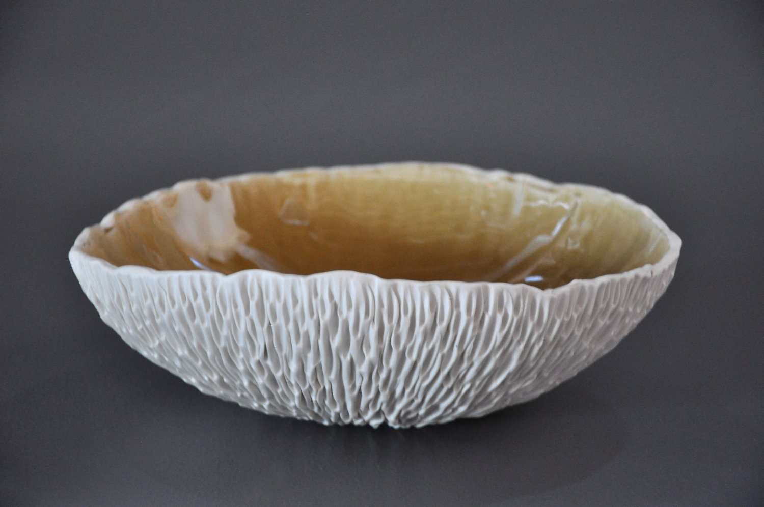 SALE - Amber Crackle Geode Textured Porcelain Serving Bowl - Centerpiece Modern Ceramic Contemporary - elementclaystudio