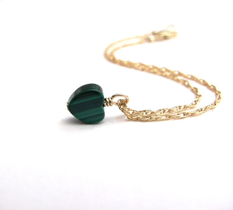 Green Heart Bracelet, Heart Jewelry, Malachite Charm Bracelet 14K Gold-Filled Chain Bracelet Under 50
