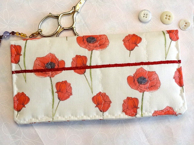 Red Poppy Flower Needlecase Watercolor Fabric
