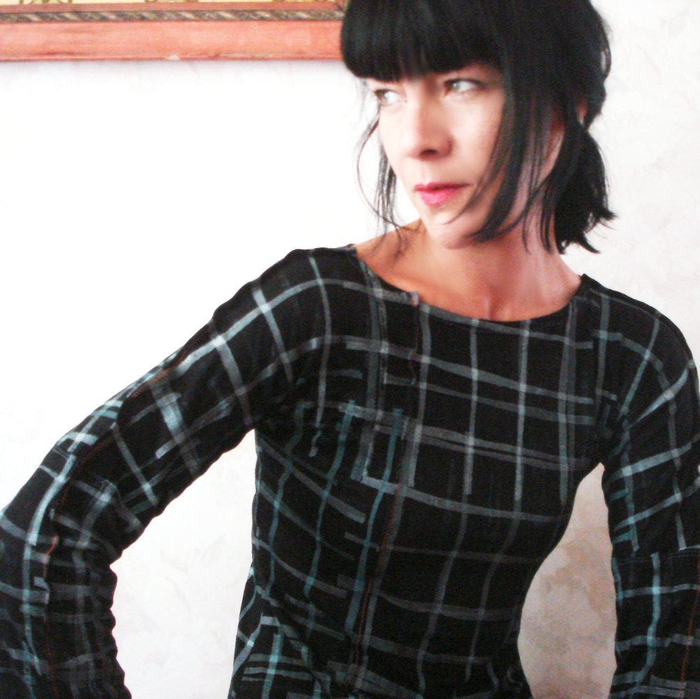 Changing Fate - iheartfink Handmade Hand Printed Plaid Reversible Long Top