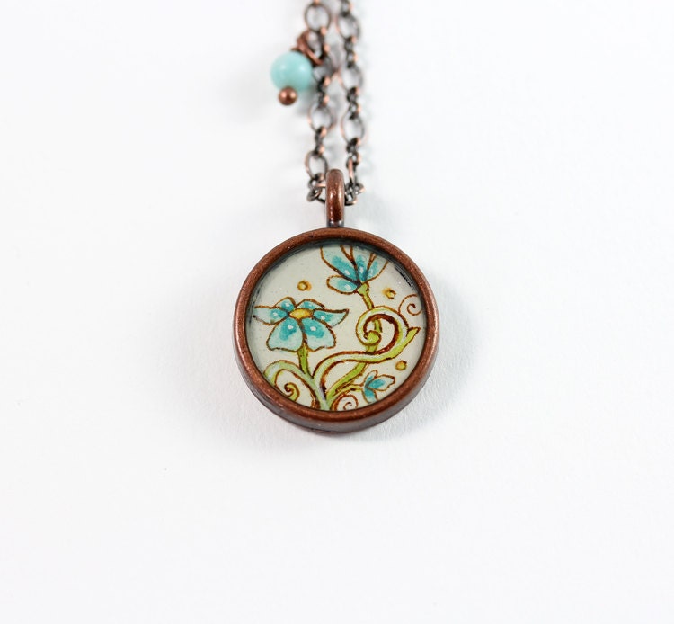 Little Sweet Blue Flowers Hand Painted Necklace