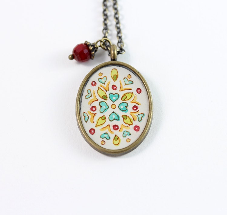 Floral Pattern Hand Painted Necklace