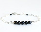 Simple Gemstone Bracelet - Jet Black Onyx Recycled Sterling Silver Chain - Modern Delicate Handmade Jewelry birthday graduation gift