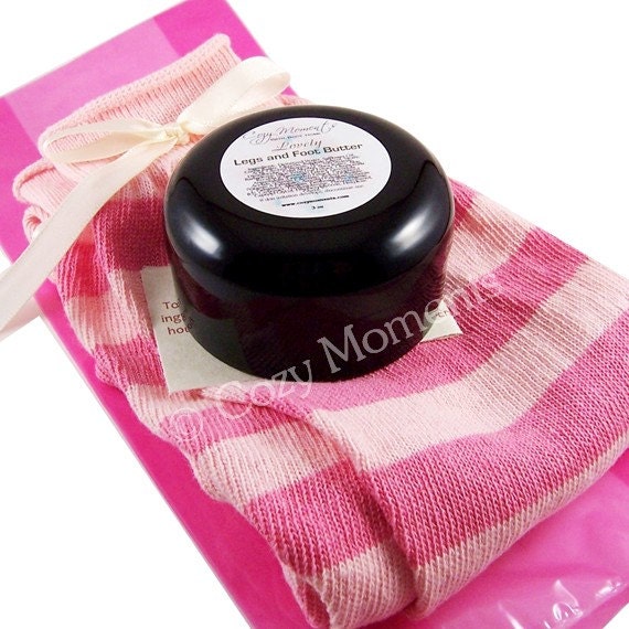 Soft Legs and Feet Gift Set, includes Foot Butter and Pink Striped Knee Socks - Treat Yourself or Someone Special