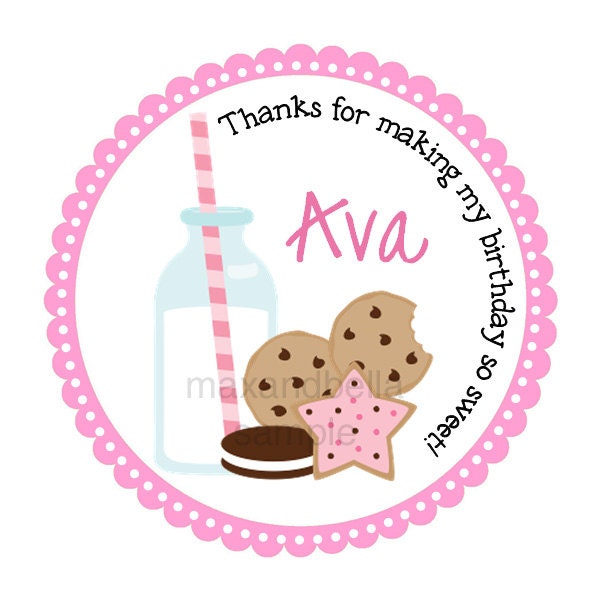 Personalized Milk and Cookies Stickers, Labels, Party Favors, Address Labels, Gift Tags  - Set of 12