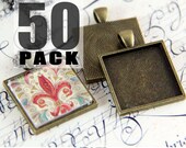 Vintage Gold Square Bezel Pendant Tray. 25mm or 1 In with Textured Back. 50 Pack.