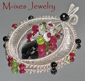M-ixes OOAK Pearl and Gemstone Pendant - O is for the Only One - Fine Silver