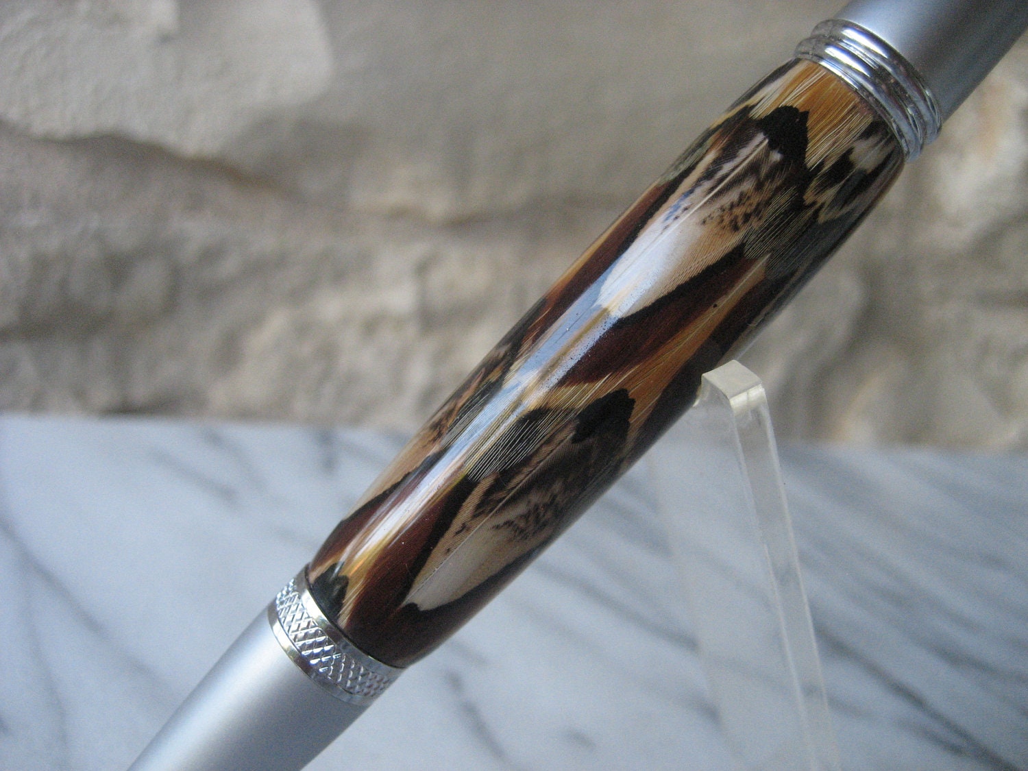Pheasant Feather Pen (Pheasant and Chrome)