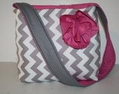 Digital Slr CAMERA Bag camera case bag Purse Womens  Hobo Market  Grey Chevron Pink Flower  XcessRize Designs