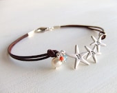Starfish Jewelry Bracelet, Silver Starfish Charms, Beach Jewelry, Personalized Family Bracelet, Friendship Gift, Gift for Her