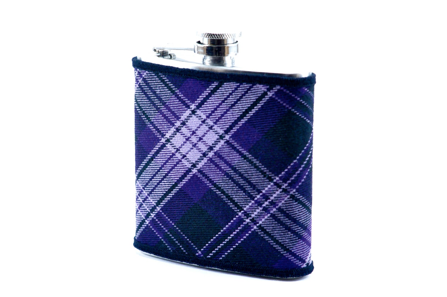 Purple Plaid Covered Hip Flask...6oz