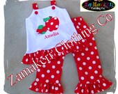 Girl Back To School Jumper Top Red Polka Ruffle Pant Outfit Set 3 6 9 12 18 24 month size 2T 2 3T 3 4T 4 5T 5 6 7 8
