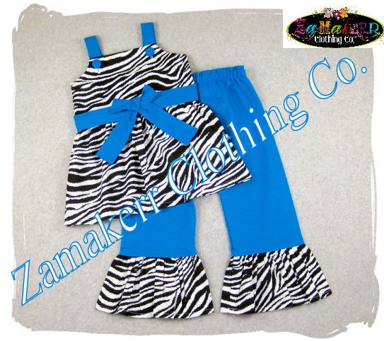 Girl Zebra Outfit - Custom Boutique Girl Clothes Ruffle Pant Set 3 6 9 12 18 24 month size 2T 2 3T 3 4T 4 5T 5 6 7 8