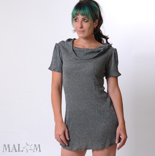 Metallic sweater - Glitter grey sweater - silver knit - long sweater tunic - Short sleeves