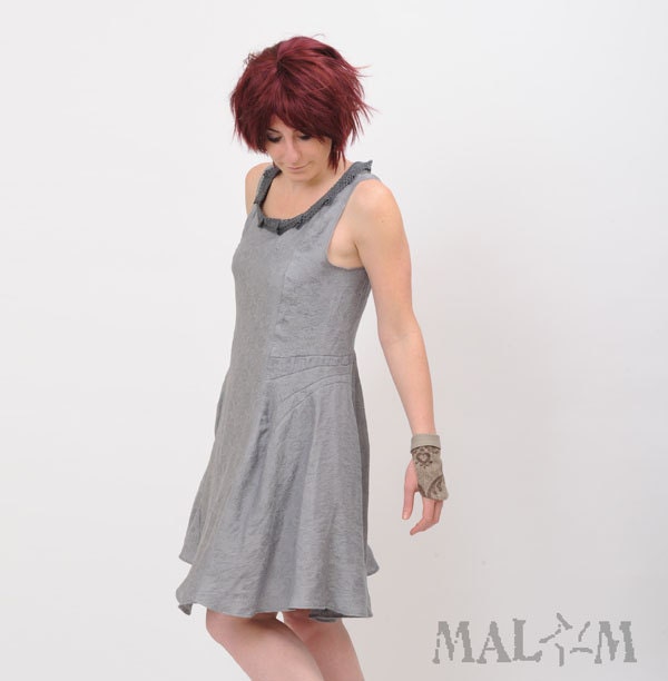 Grey Jude Dress - Dotted plumetis mesh back -  Grey blue Mesh back - Sleeveless dress