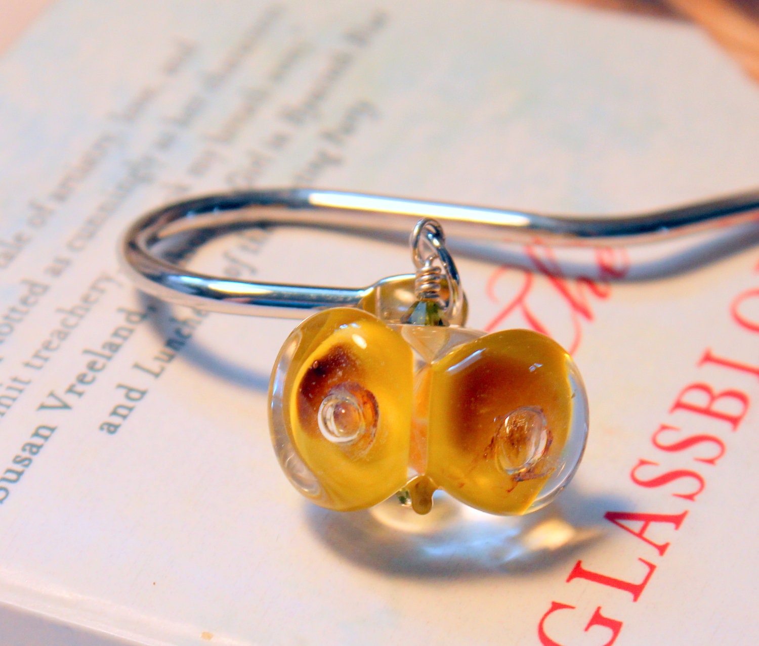 silver plated murano lampwork glass owl bookmark