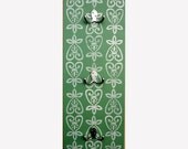 Wooden Block Printed Coat Rack with Chrome Hooks by Erin Lang Norris