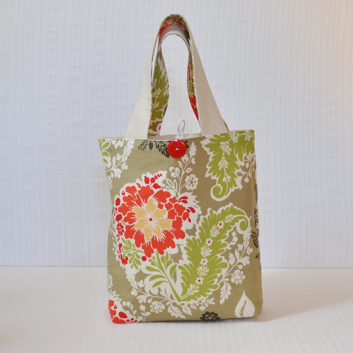 Lunch Bag in Party Dress in Thyme  - Brown Red and Green Mini Tote