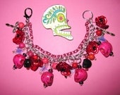 Day of The Dead Jewelry Charm Bracelet Sugar Skull Dia De Los Muertos Roses Cross Beads Mexican Themed Jewelry OOAK Eclectic Statement Piece