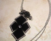 Skull Cross Necklace Jewelry Pendant Charm Rhinestone Gothic Punk Rock Emo Scene Silver Chain Link FREE SHIPPING To USA & Canada