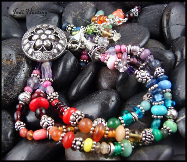 Beadworx - Lampwork and Sterling Silver - Gemstone Bracelet - Mandala
