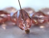 Transparent Pink Czech Glass Bead Faceted 13x10mm Teardrop : 6 pc