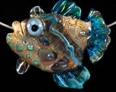 Glass Lampwork Bead Fish - Turquoise Green Ocean Grouper by Patsy Evins - PatsyEvinsStudio