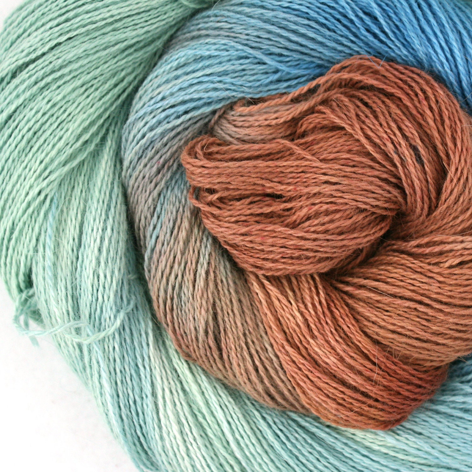 Hand Dyed Angora Silk Laceweight Yarn 435yds 50g Earth Water Wind