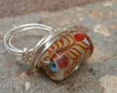 Chunky Ring, Lampwork Glass Ring, Chevron Design, Red Ring, Boho Rings - Just a TOUCH of FUNKY