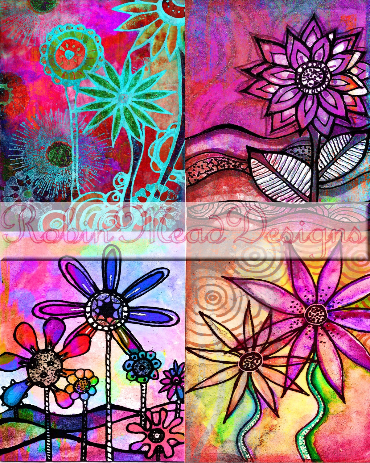 Download Printable Inspiration colorful flowers digital background hand designed papers by me, printables, digital and handpainted designs