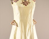 silk ethnic  dress  vintage mini dress  Festival mini cream beaded Size small medium hourglass 34 bust 27 waist