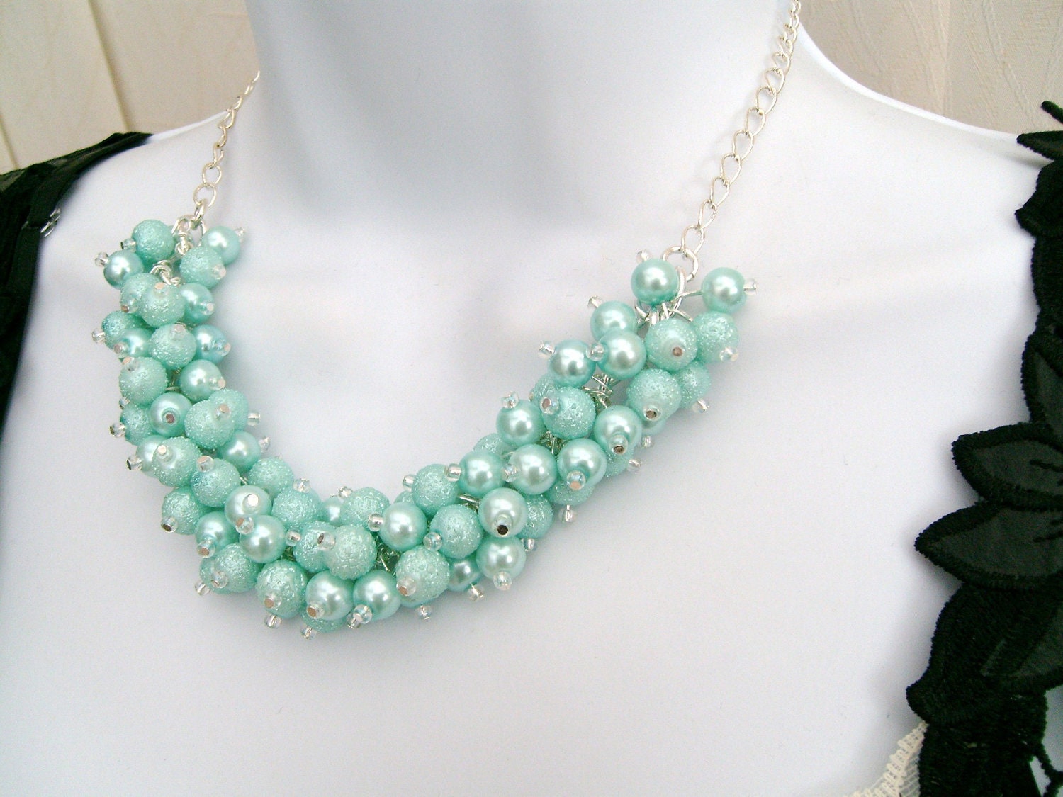 For Dana - Mint Green Pearl Beaded Necklace, Bridesmaid Necklace, Chunky Necklace, Bridesmaid Gift, Wedding Jewelry - By Kim Smith
