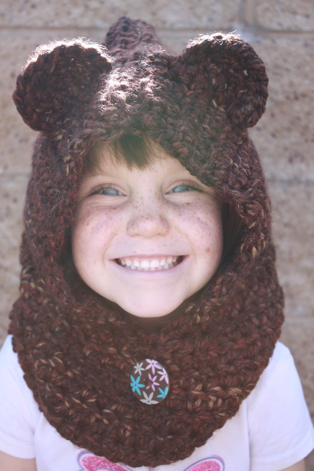 Bear Hat cowl neck warmer crochet CHILD SIZE, ewok