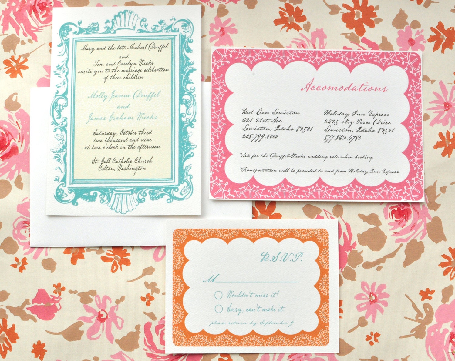 Vintage Inspired Wedding Invitation Suite with Custom Drawn Map and RSVP Cards