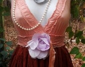 Reserved for Emma Rust party dress peach ruffles wedding bridesmaid rose fall  vintage   romantic medium   by vintage opulence on Etsy