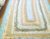 Handmade Cotton Crochet Rag Rug - CUSTOM ORDER Xtra Large 8.5 X 5.5 Shades of Aqua Rectangle with Scallop Edge