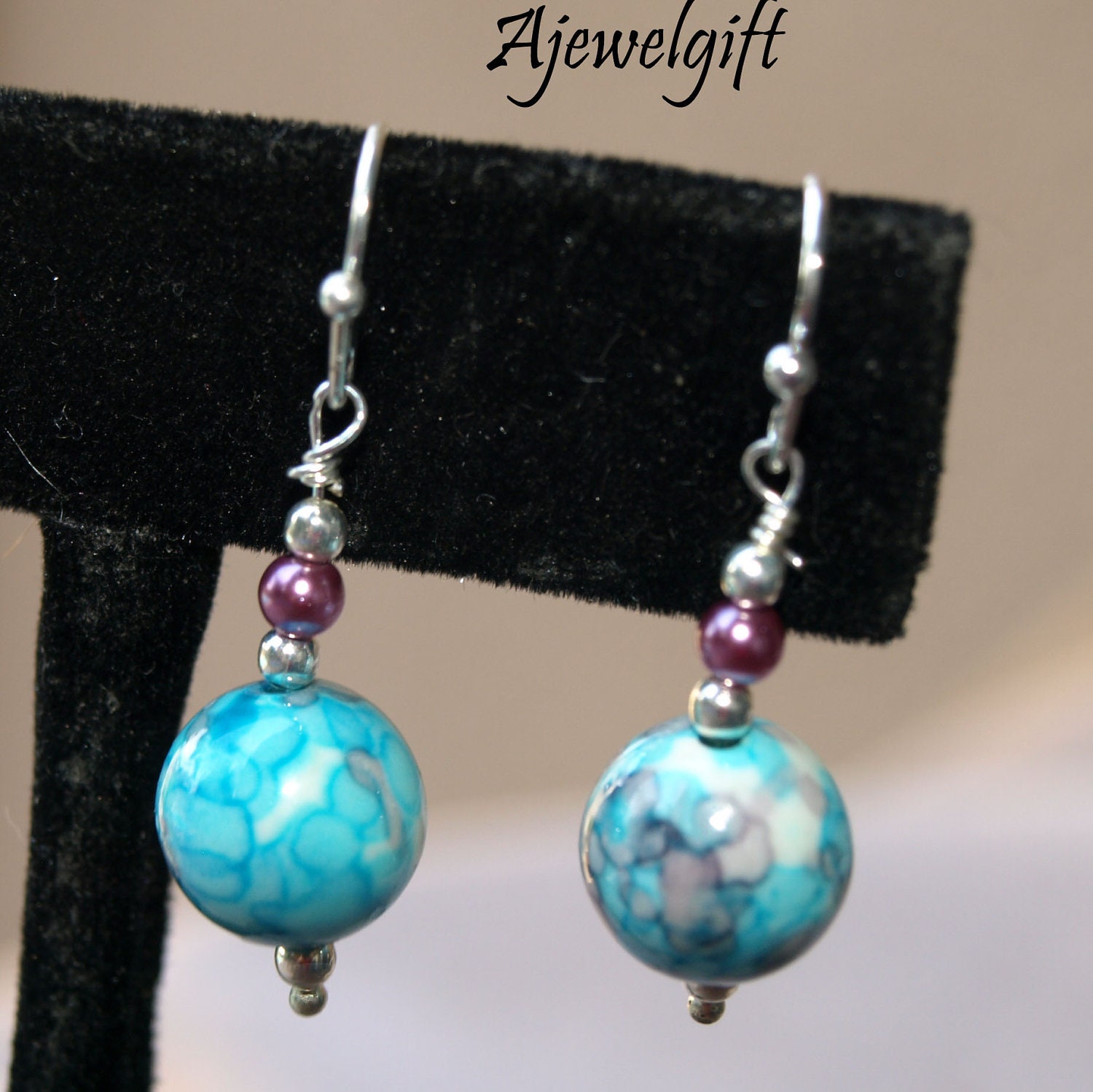 Blue and Mauve Drop Earrings 12095