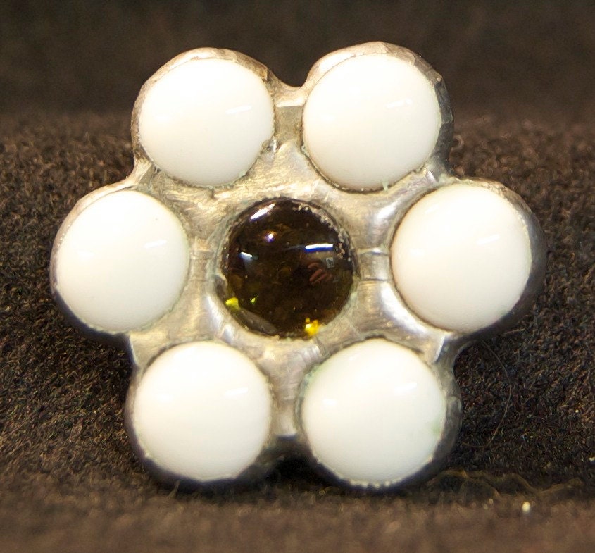White Glass Nugget Flower Pin