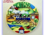 Nursery or Child's Room Hoop Wall Art - Charming Storybook Children's Train Scene and Embellishments-Shipping Included