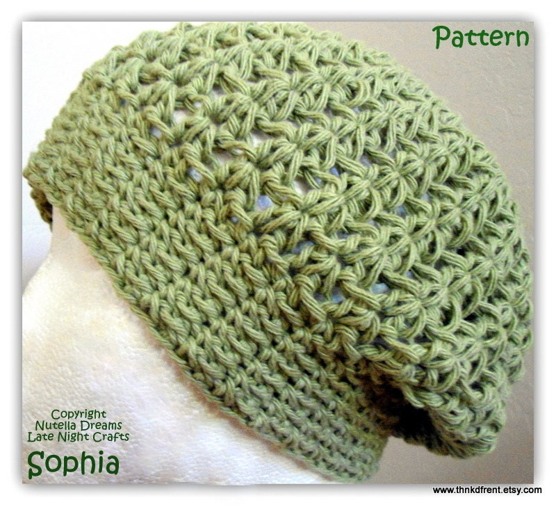 Instant Etsy Download PATTERN - Sophia Slouchy Beret Beanie Cotton Crochet Pattern-Teen and Adult Sizing -Only 22 Rounds