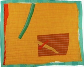 8.22.2012 small art quilt, contemporary, abstract, yellow orange, orange, rust, aqua, yellow, sun